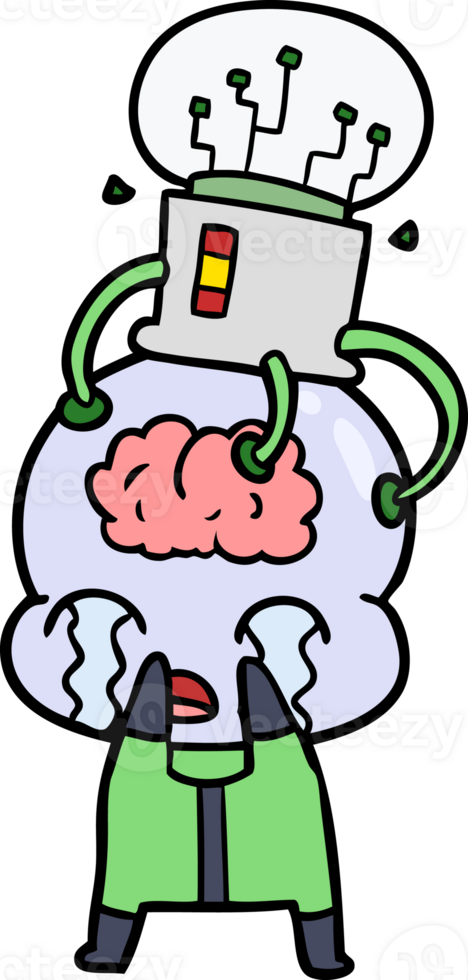 cartoon big brain alien weint mit gehirnschnittstelle png