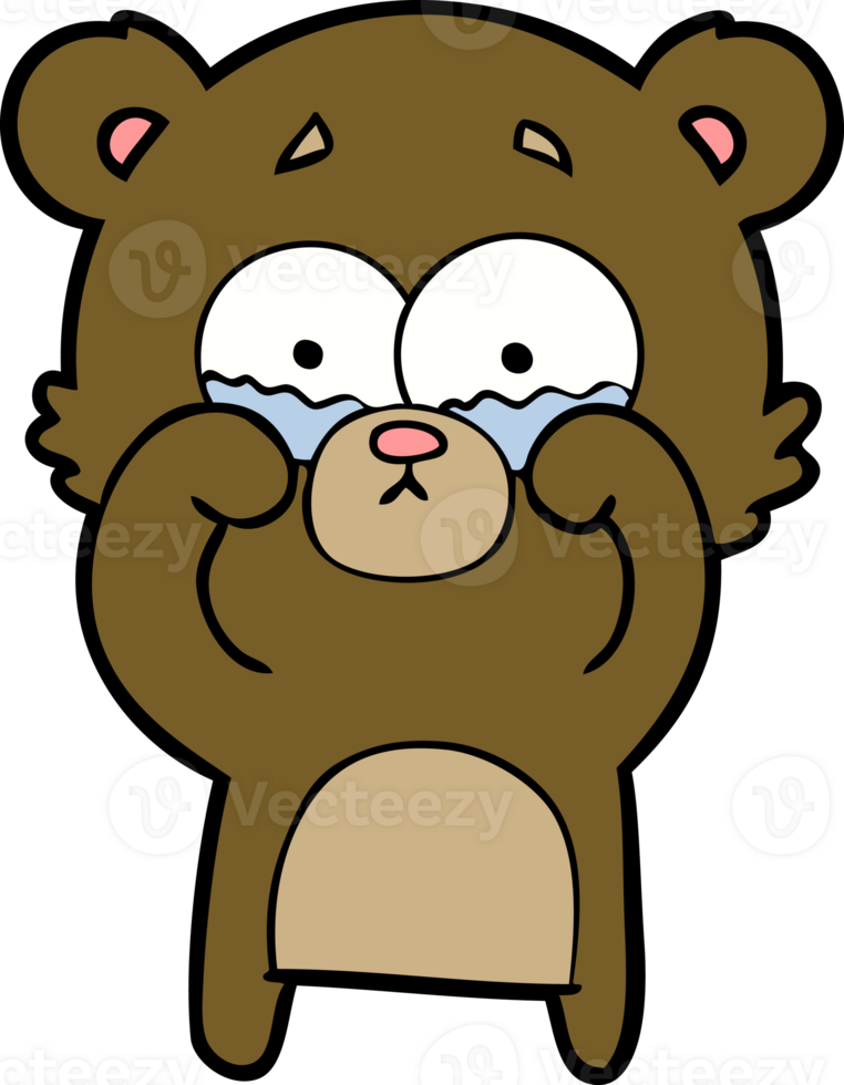 cartoon crying bear rubbing eyes png