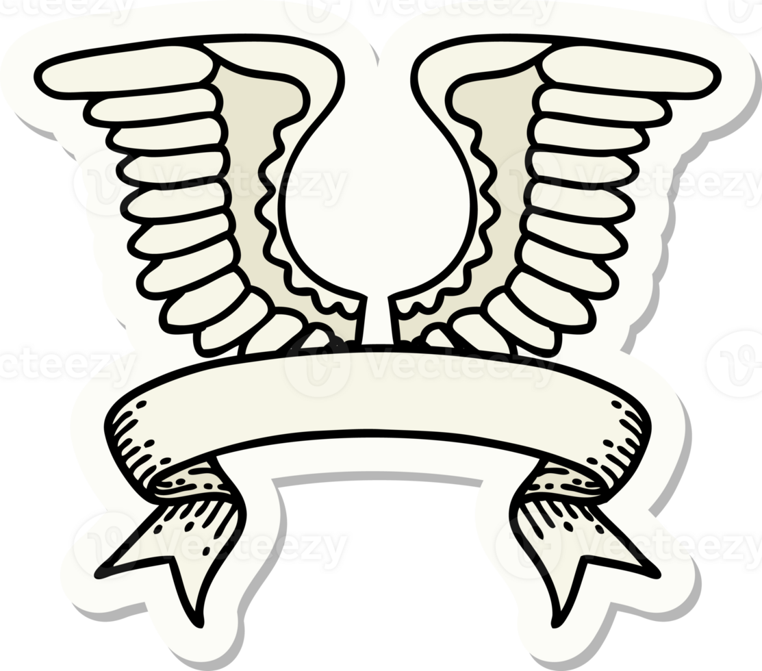 tattoo style sticker with banner of a wing png