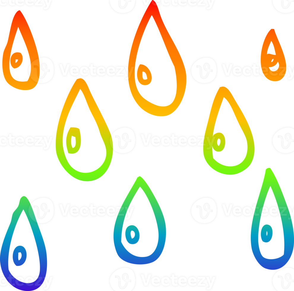 rainbow gradient line drawing of a cartoon raindrops png