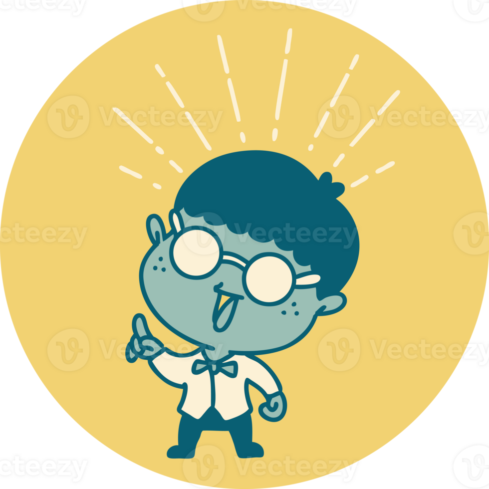icon of a tattoo style man with genius idea png