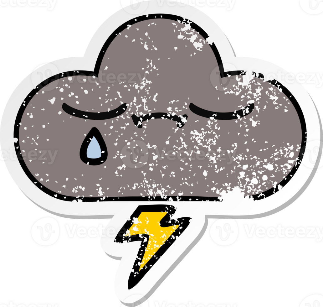 distressed sticker of a cute cartoon storm cloud png