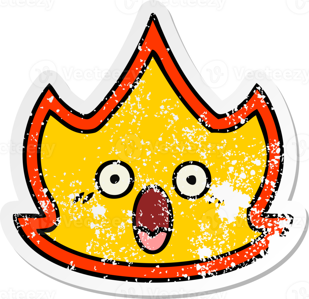 distressed sticker of a cute cartoon fire png