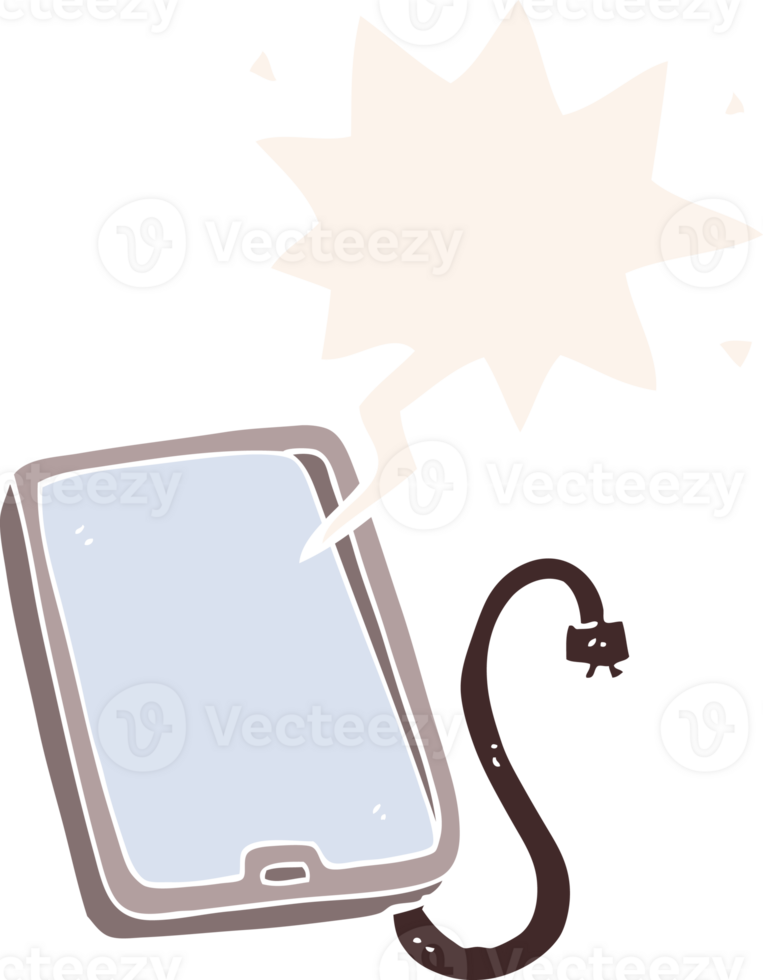 cartoon computer tablet with speech bubble in retro style png