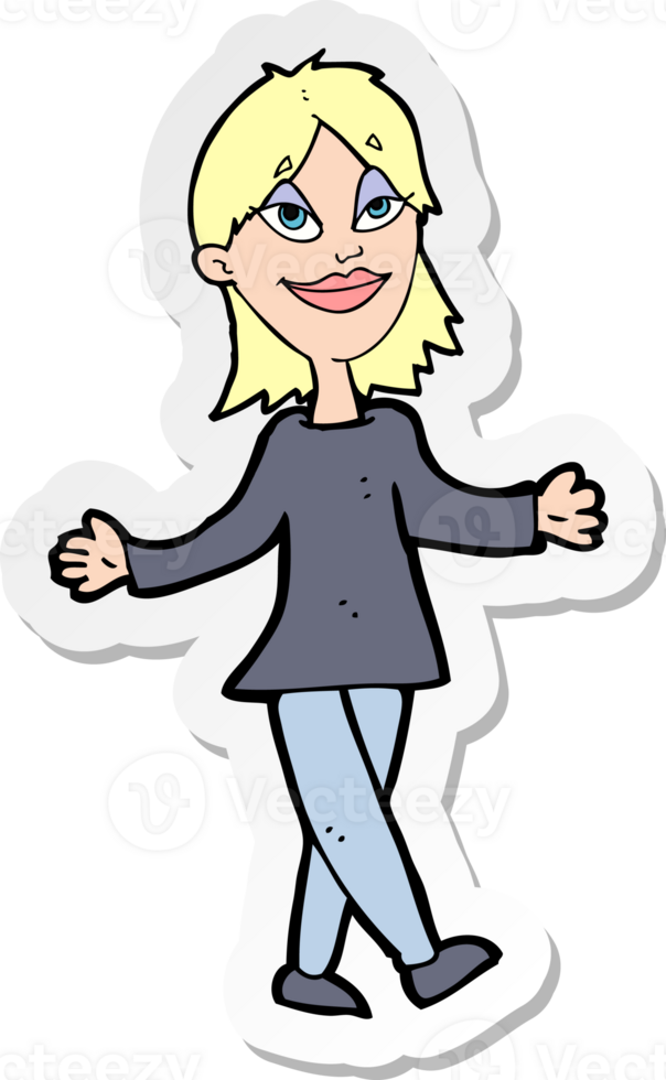 sticker of a cartoon woman with no worries png