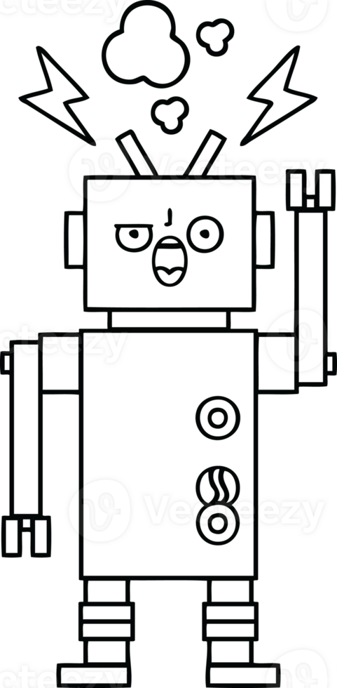 line drawing cartoon of a broken robot png
