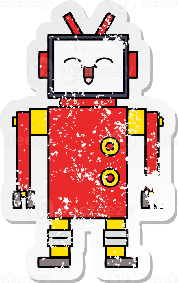 distressed sticker of a cute cartoon robot png