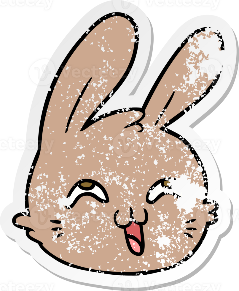 distressed sticker of a cartoon happy rabbit face png