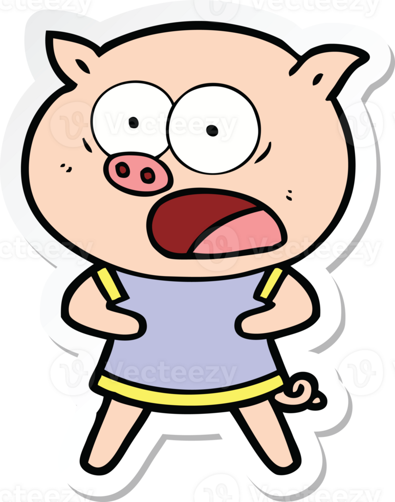 sticker of a cartoon pig shouting png