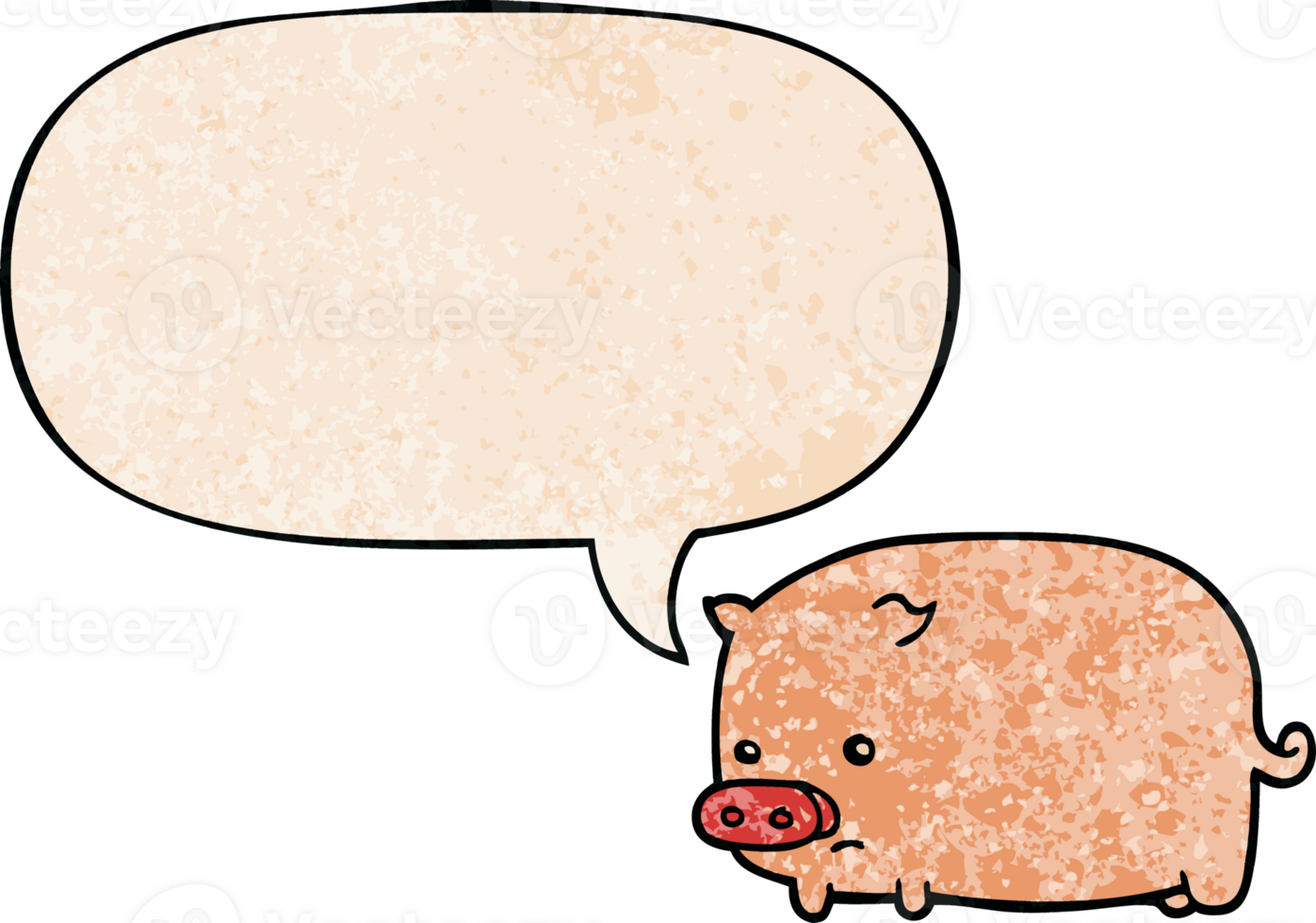 cute cartoon pig with speech bubble in retro texture style png