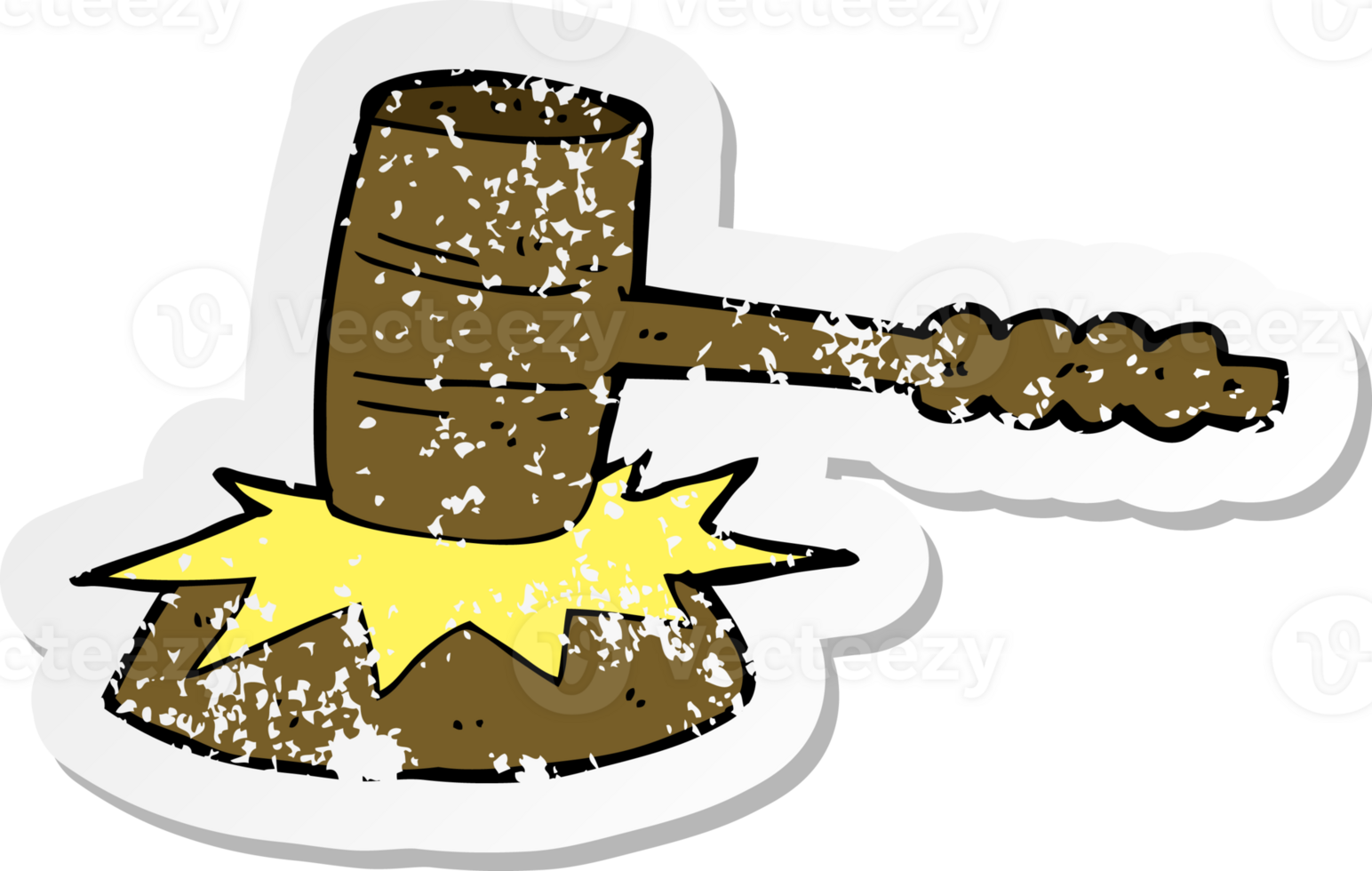 retro distressed sticker of a cartoon gavel banging png