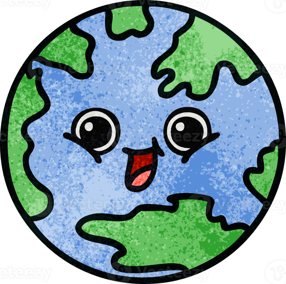 retro Grunge Textur Karikatur von ein Planet Erde png