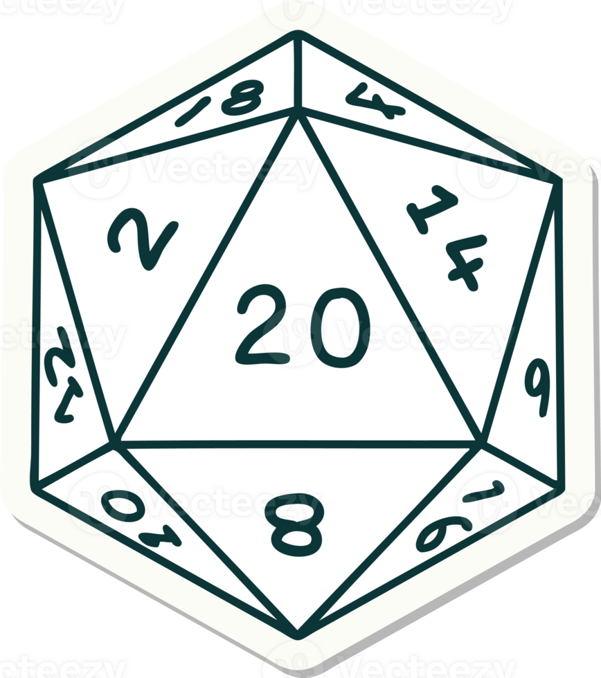 sticker of a natural 20 D20 dice roll png