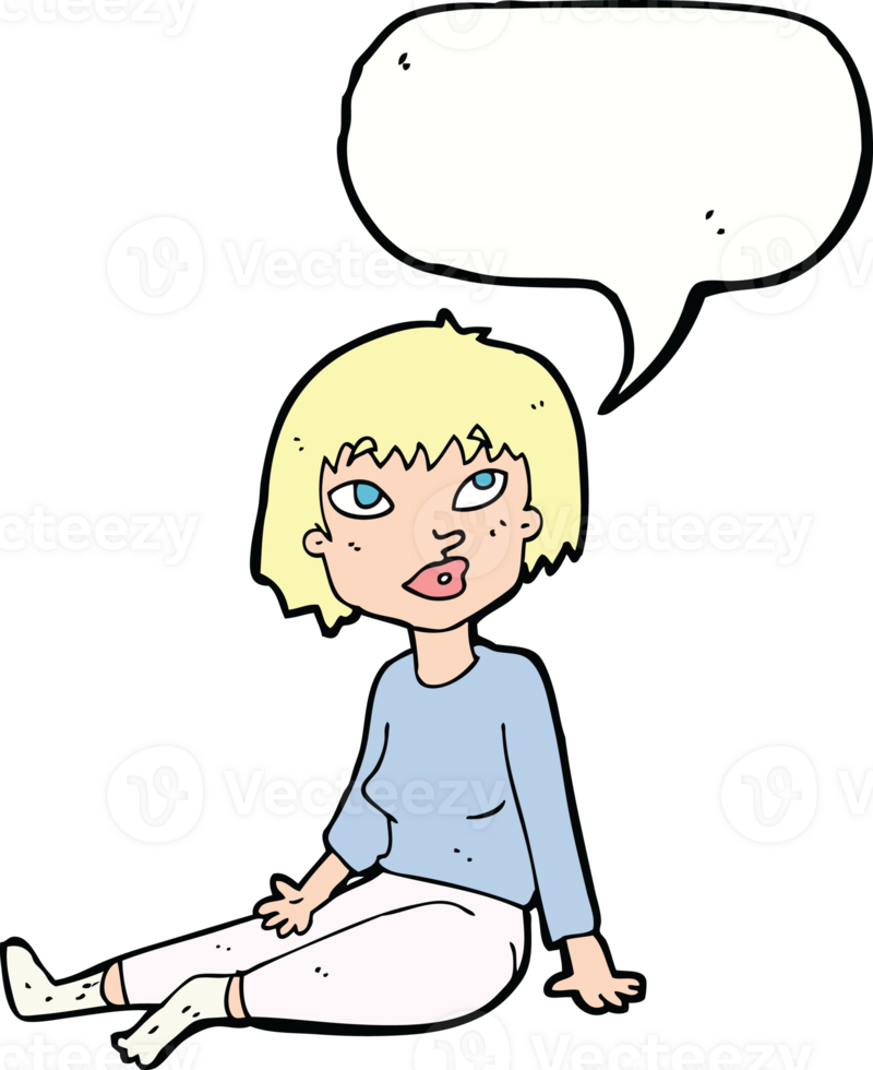 cartoon woman sitting on floor with speech bubble png