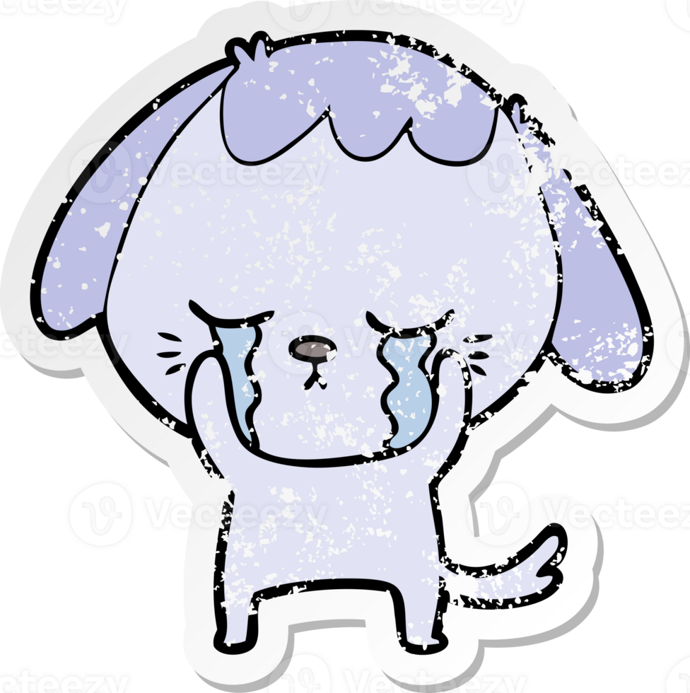 distressed sticker of a cute puppy crying cartoon png