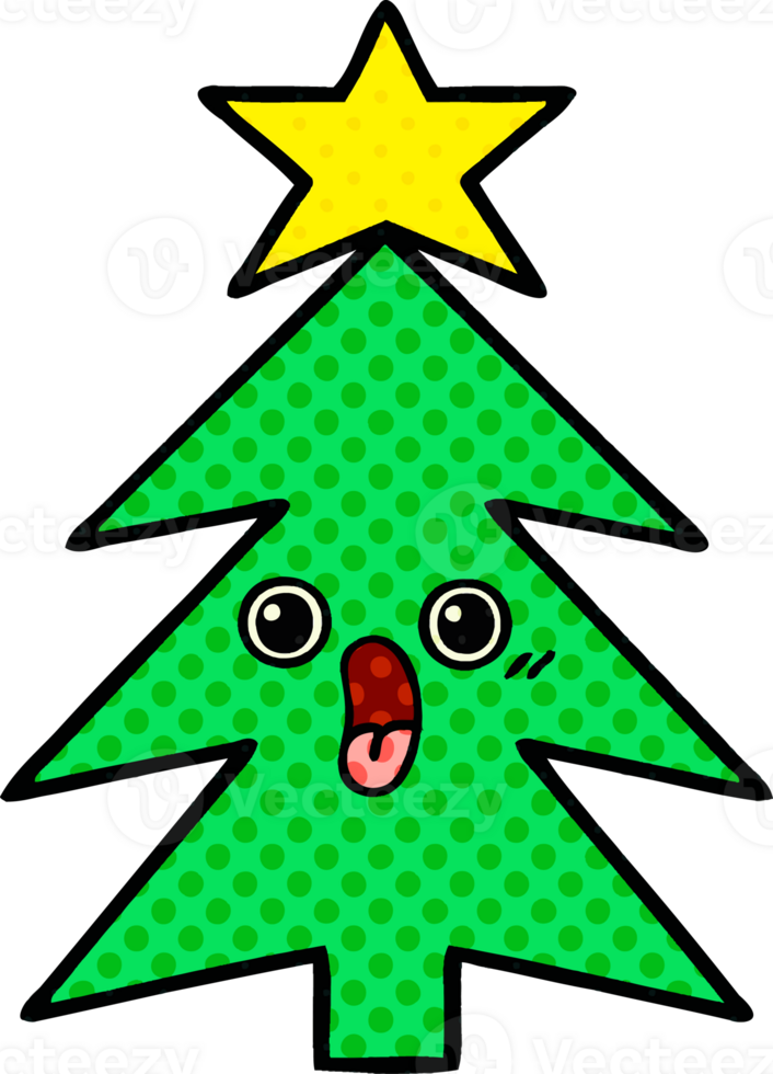 comic book style cartoon of a christmas tree png