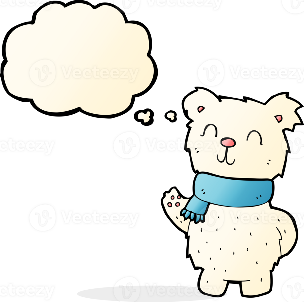 cartoon waving polar bear with thought bubble png