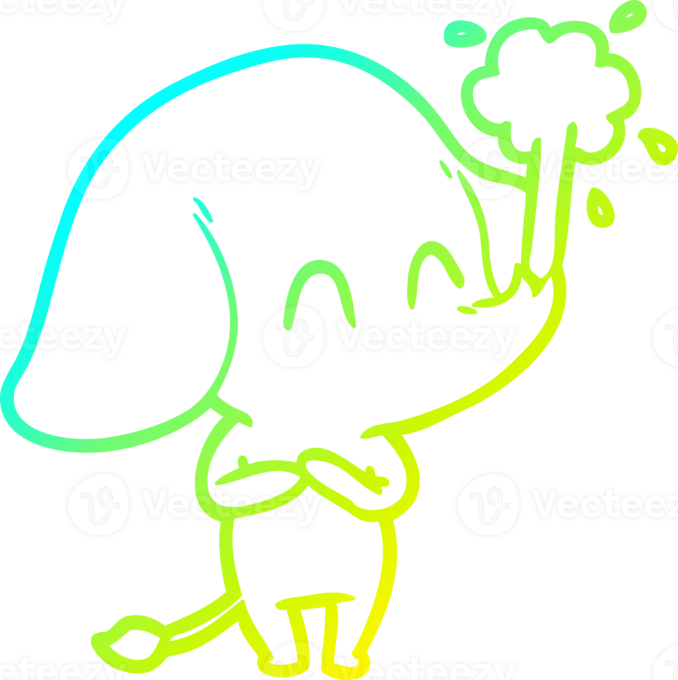 cold gradient line drawing of a cute cartoon elephant spouting water png