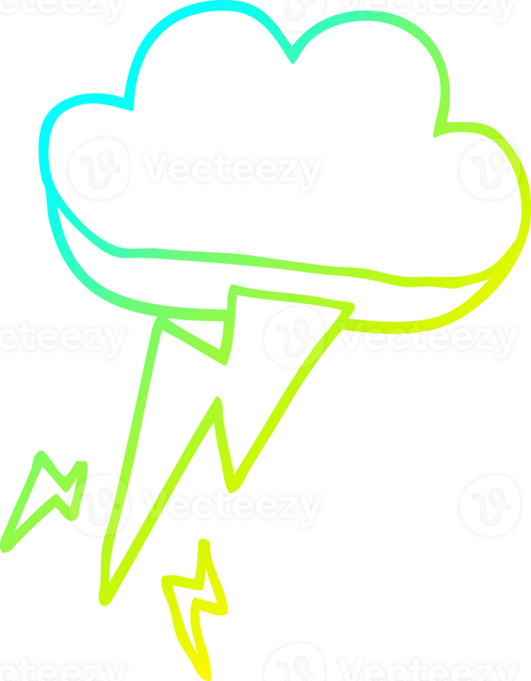 cold gradient line drawing of a cartoon thunder and lightening png