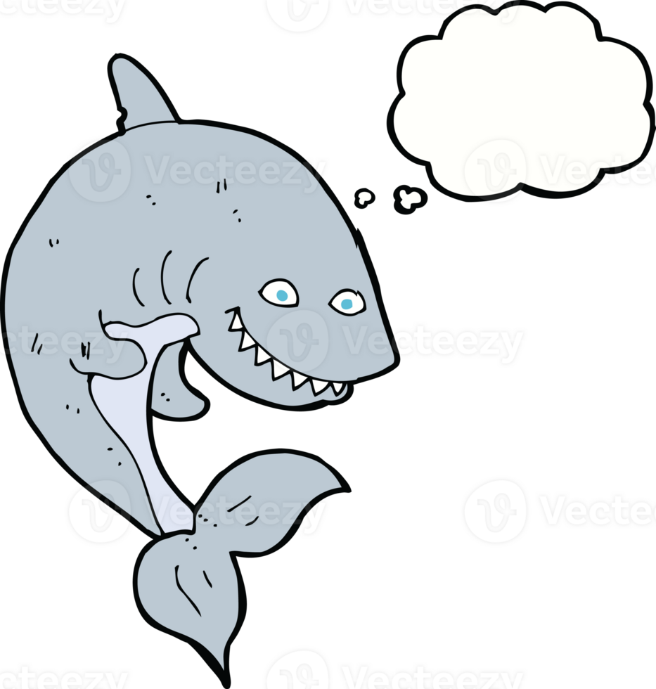 tiburón de dibujos animados con burbuja de pensamiento png