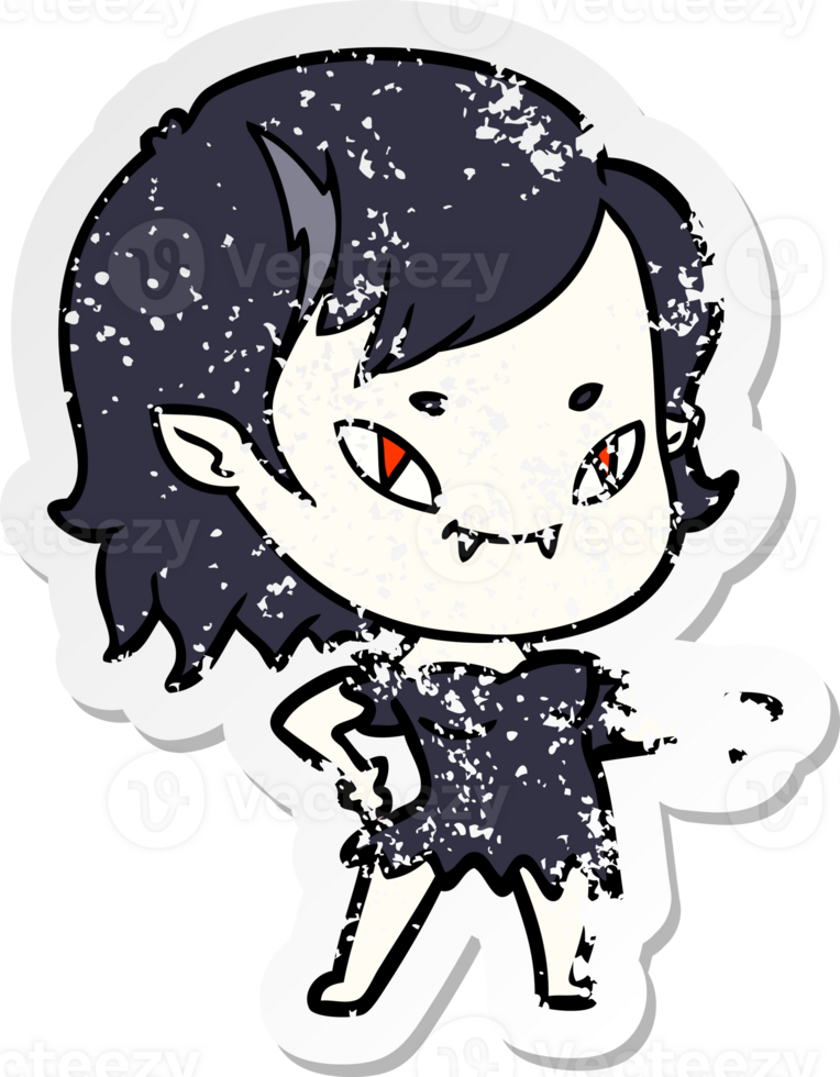 distressed sticker of a cartoon friendly vampire girl pointing png