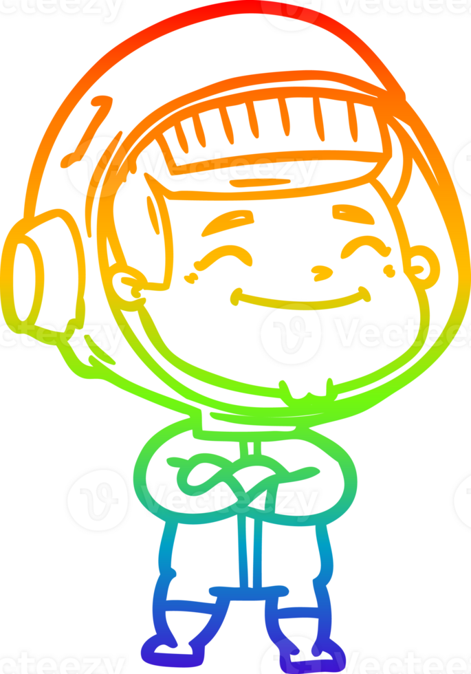 rainbow gradient line drawing of a happy cartoon astronaut png