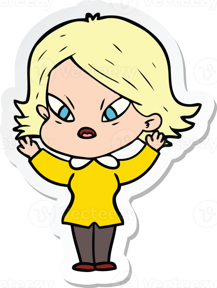 sticker of a cartoon stressed woman png