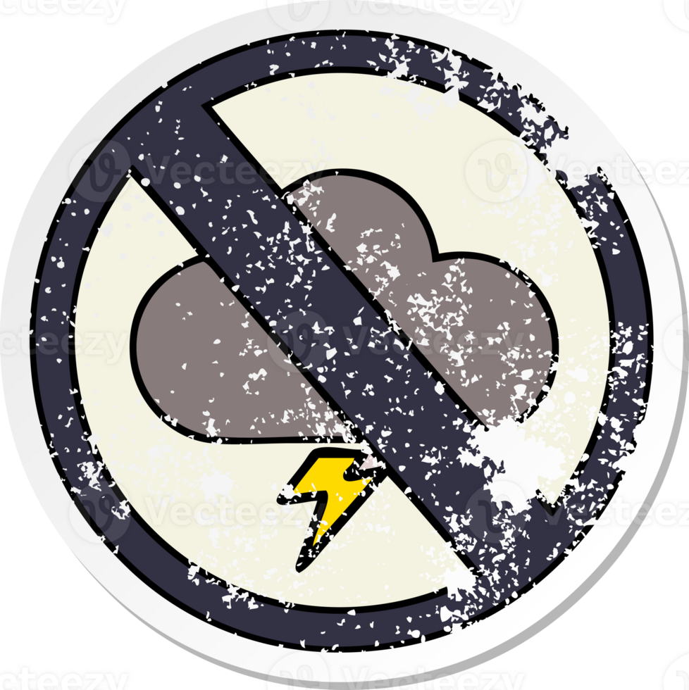 distressed sticker of a cute cartoon weather warning sign png
