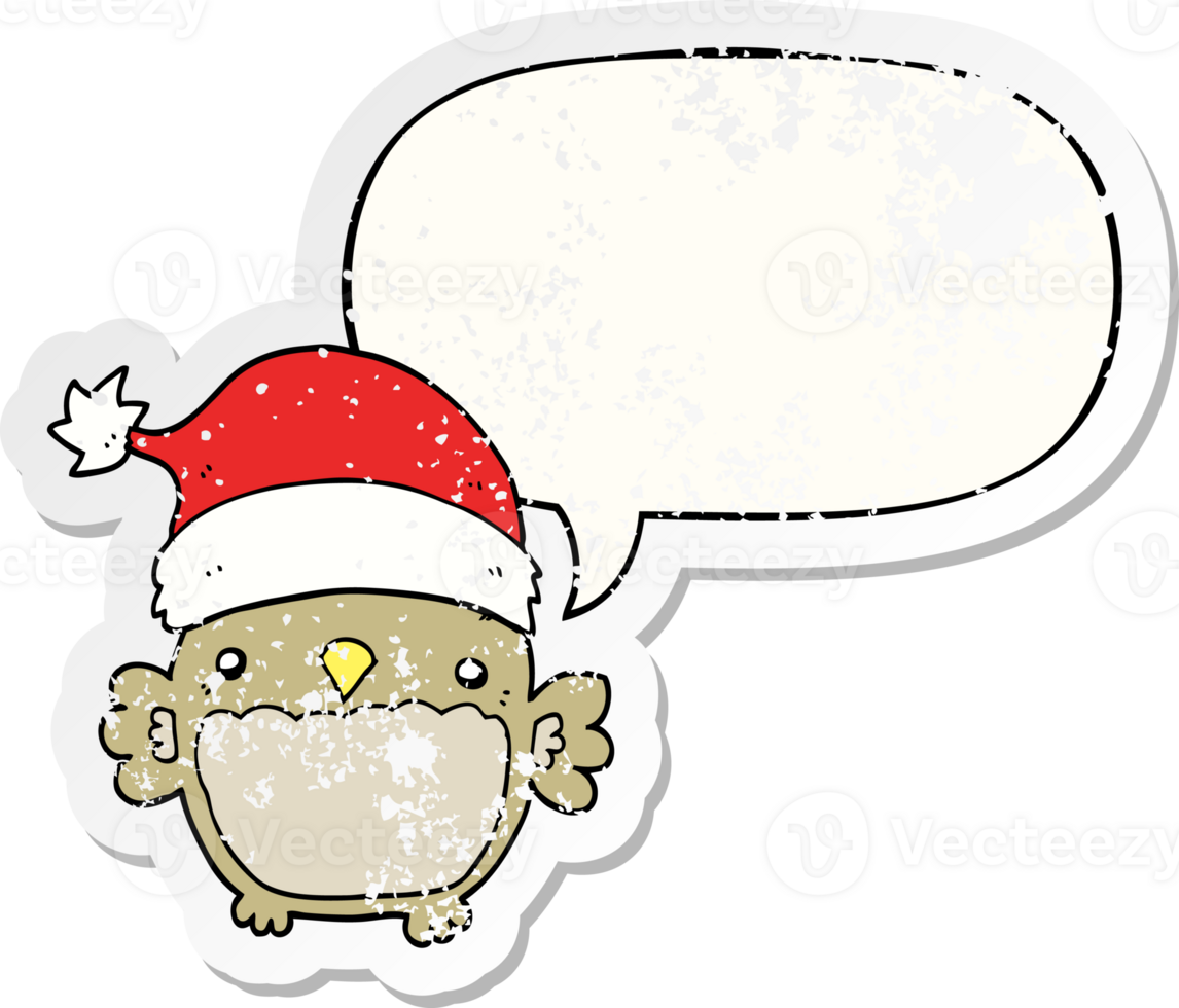 cute christmas owl with speech bubble distressed distressed old sticker png
