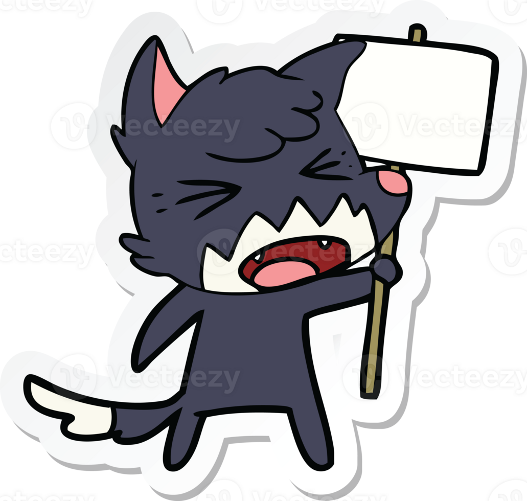 sticker of a angry cartoon fox with sign png