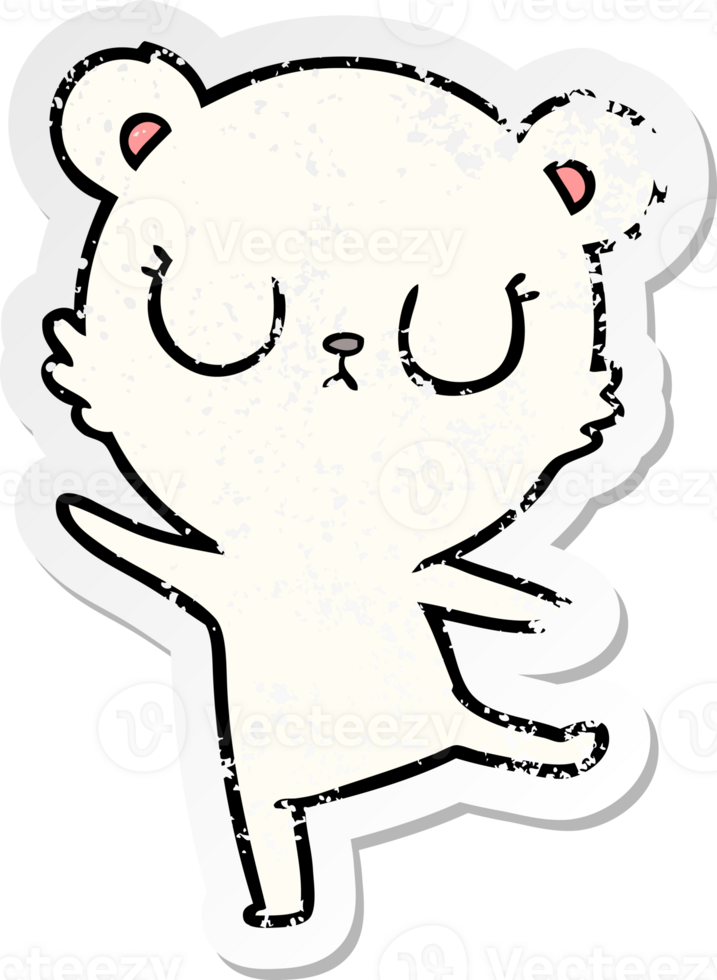 distressed sticker of a peaceful cartoon polar bear png