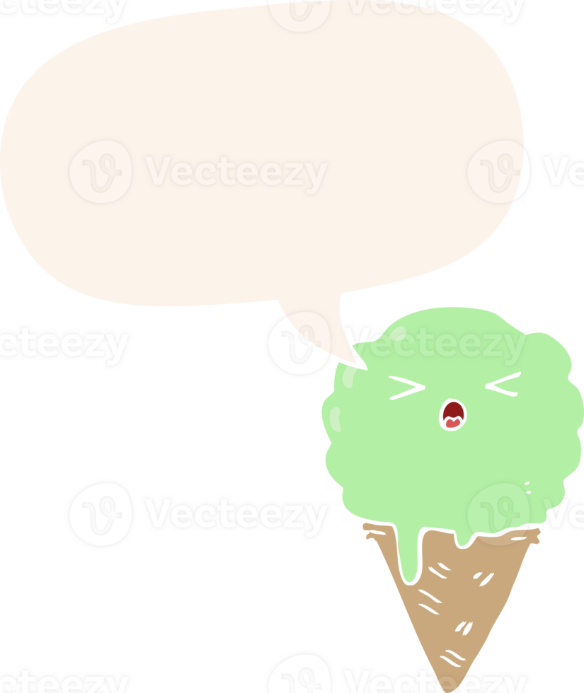 cartoon ice cream with speech bubble in retro style png