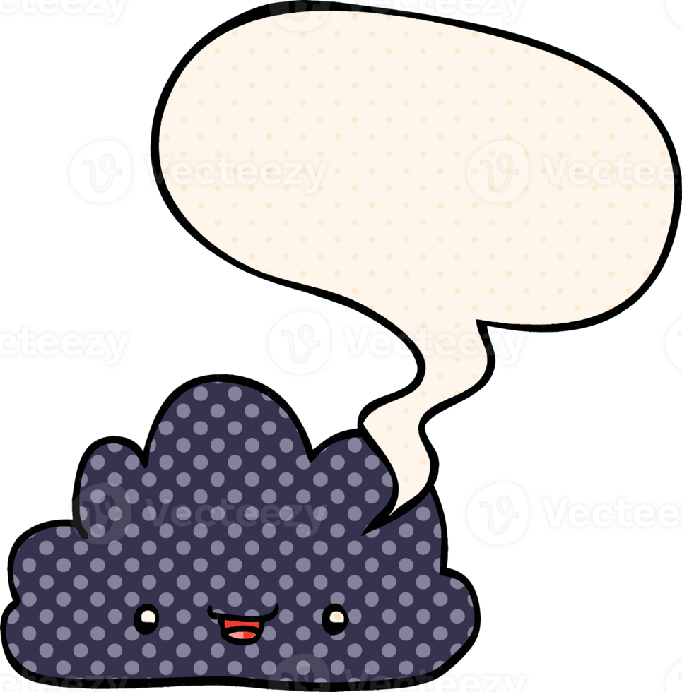 happy cartoon cloud with speech bubble in comic book style png