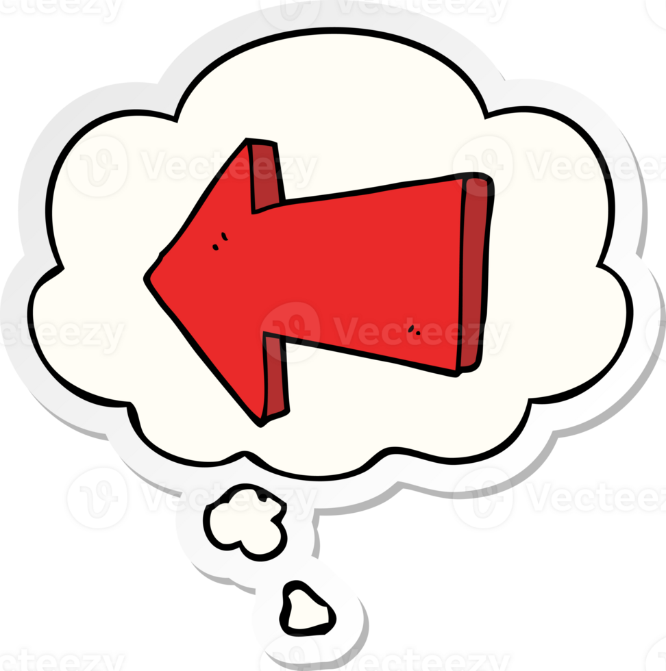 cartoon pointing arrow with thought bubble as a printed sticker png