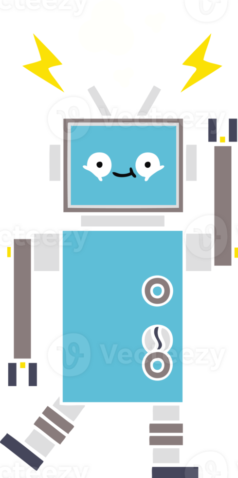 flat color retro cartoon of a dancing robot png