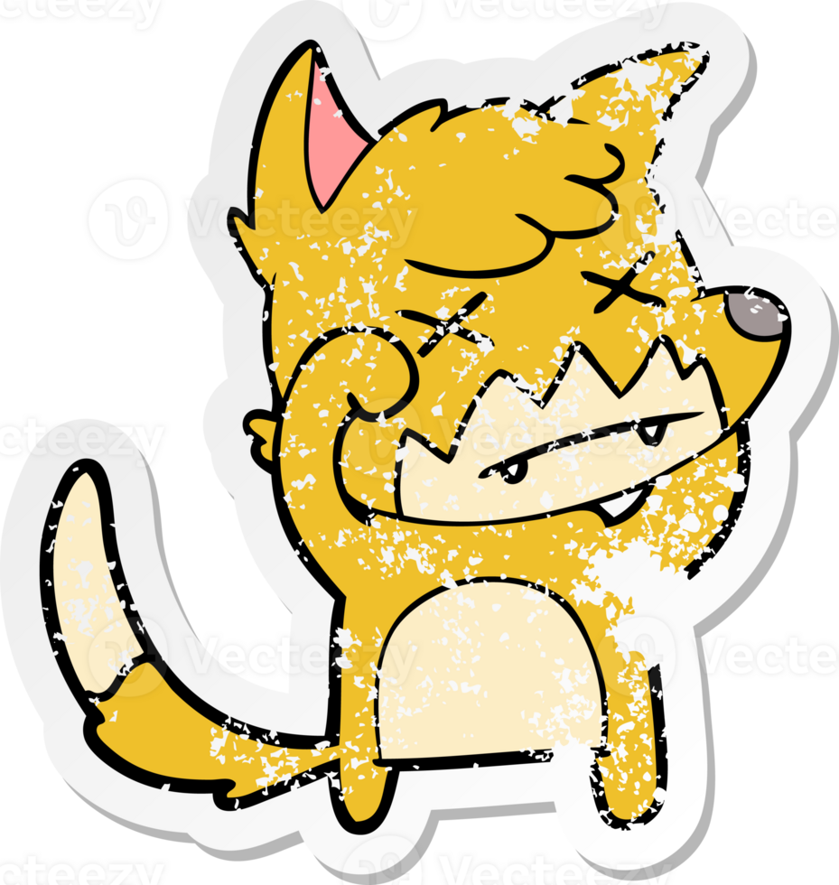 distressed sticker of a cartoon dead fox png
