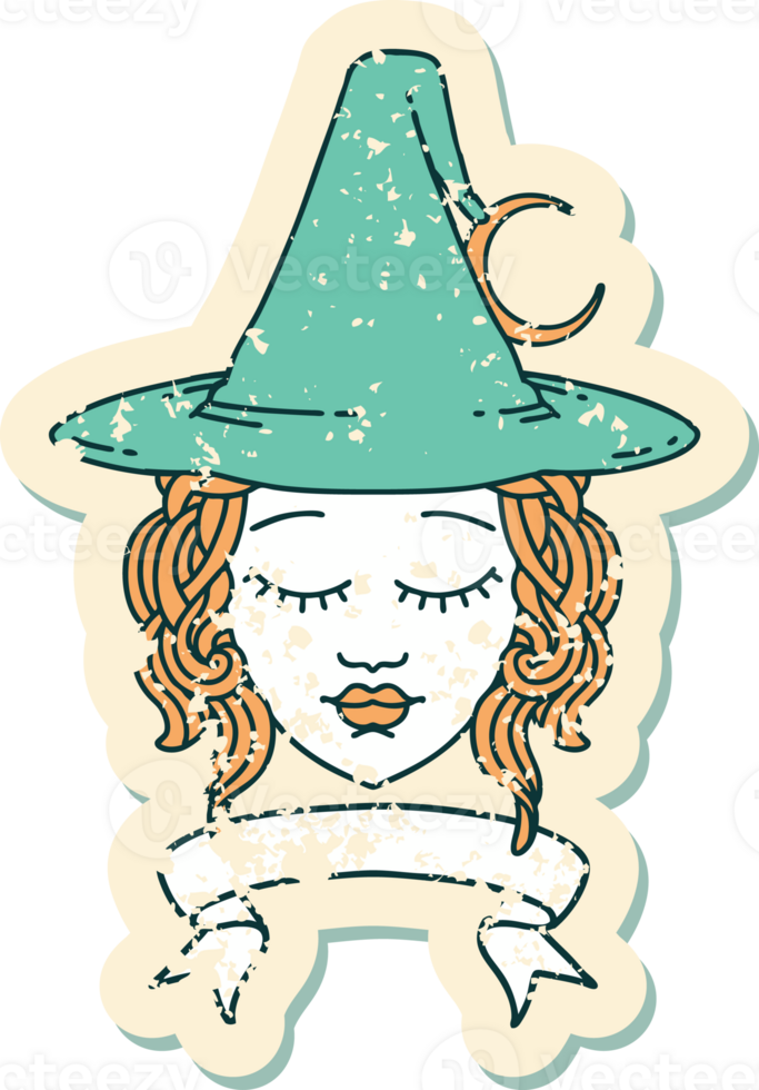 Retro Tattoo Style human witch character with banner png