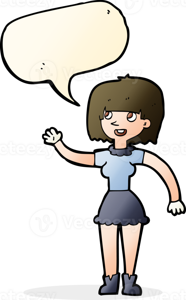 cartoon girl waving with speech bubble png