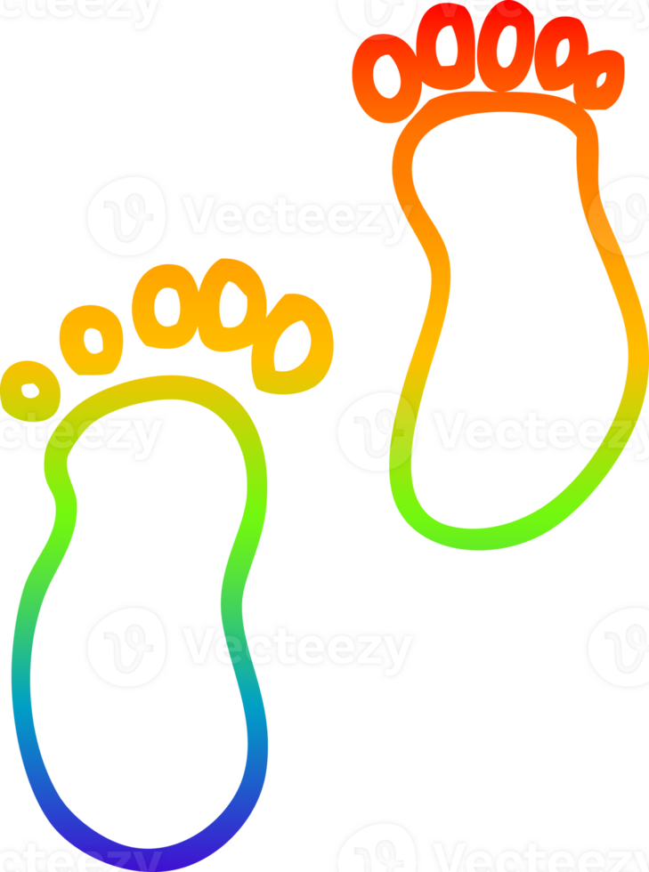 rainbow gradient line drawing of a cartoon foot prints png