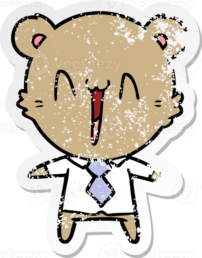 distressed sticker of a happy bear cartoon png