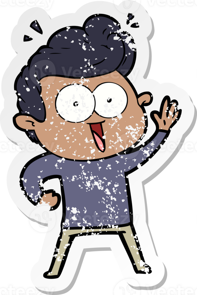 distressed sticker of a cartoon staring man png