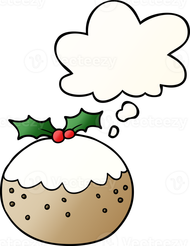 cartoon christmas pudding with thought bubble in smooth gradient style png