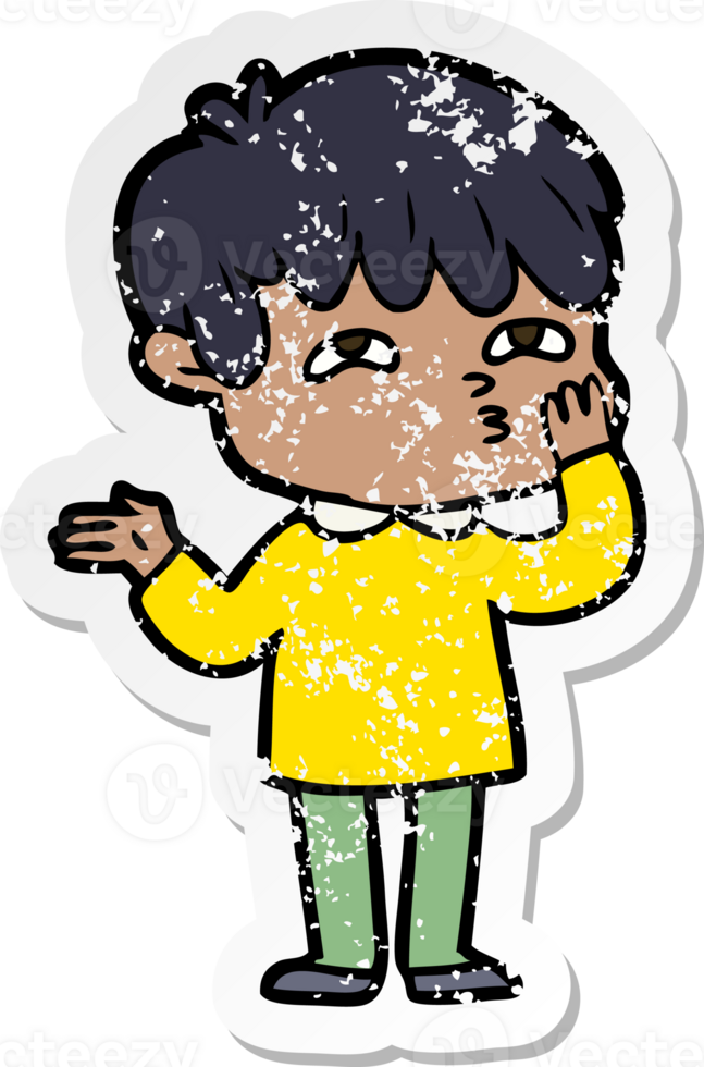 distressed sticker of a cartoon man confused png