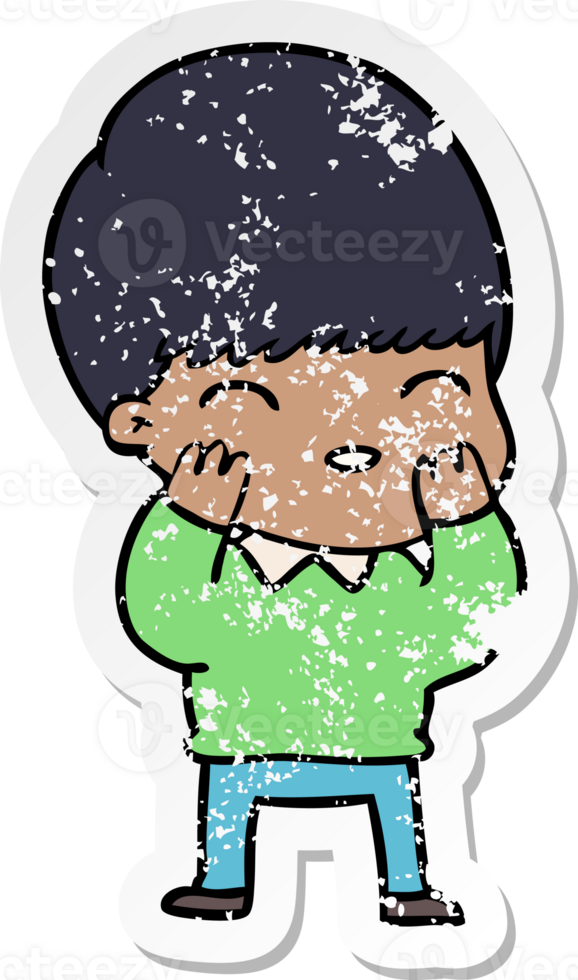 distressed sticker of a happy cartoon boy png