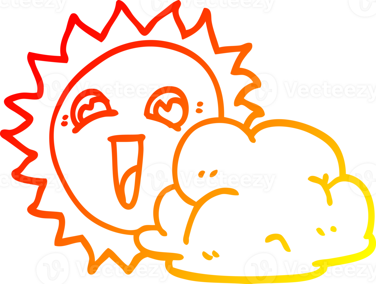 warm helling lijn tekening van een tekenfilm zon en wolk png