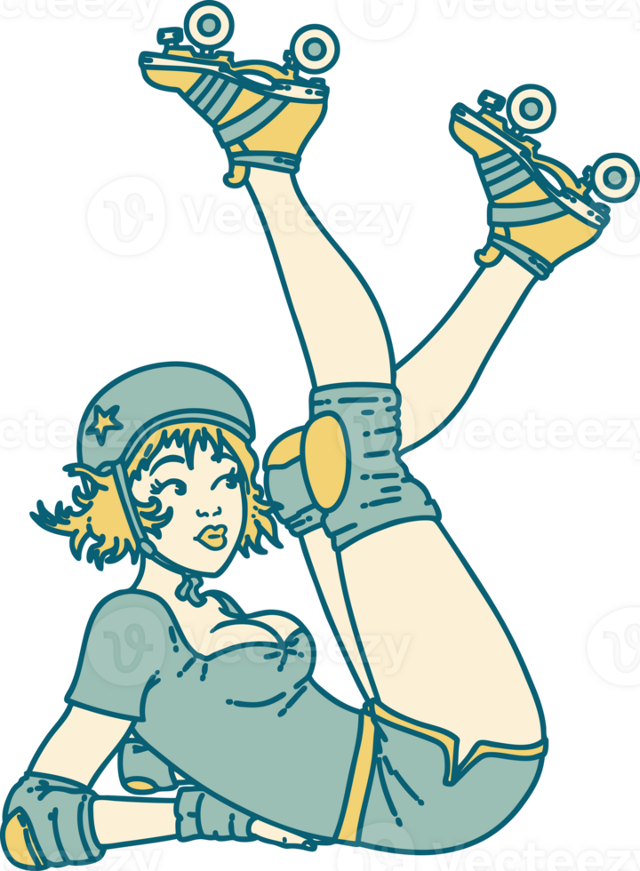 tatuagem em estilo tradicional de uma garota pinup roller derby png