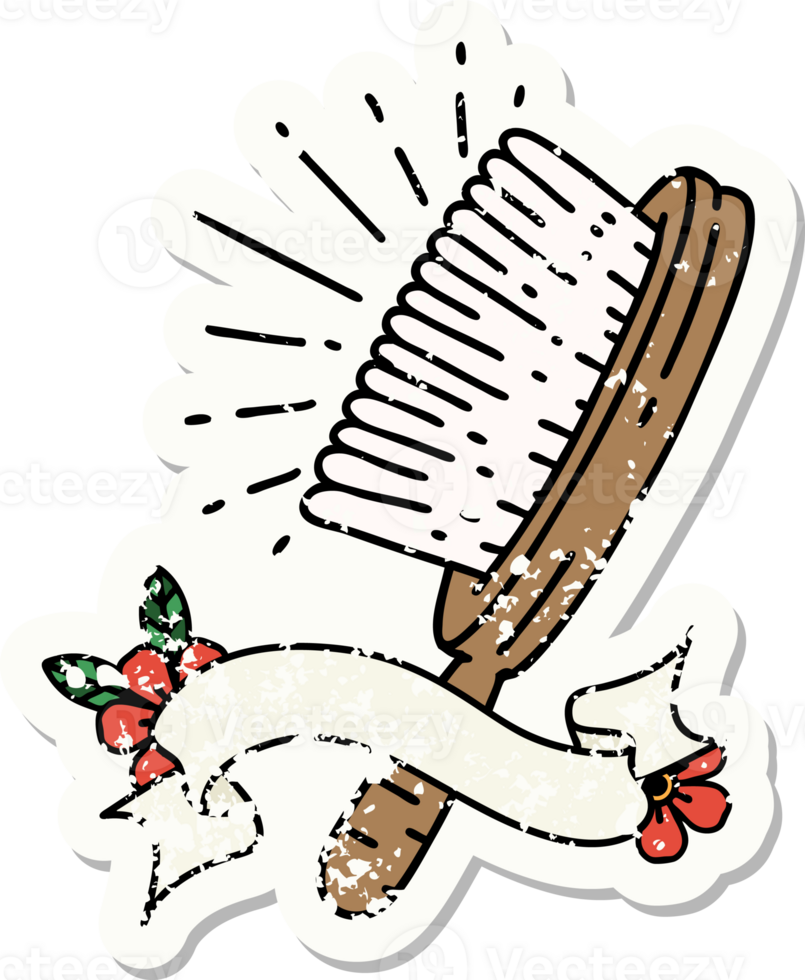 worn old sticker of a tattoo style hairbrush png