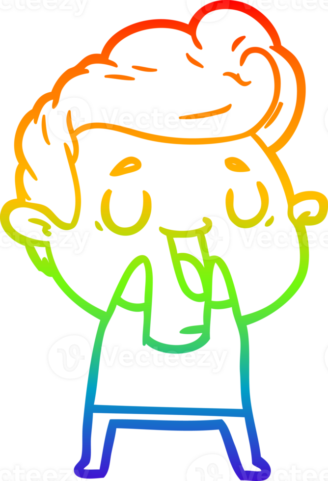 rainbow gradient line drawing of a happy cartoon man png