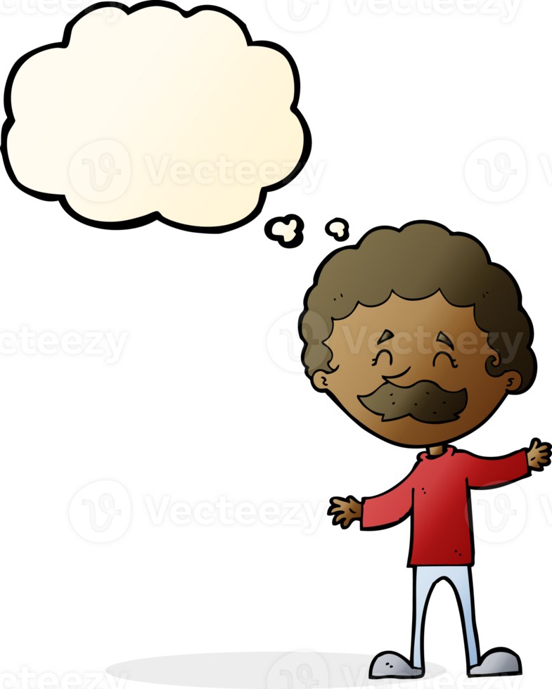 cartoon happy man with mustache with thought bubble png