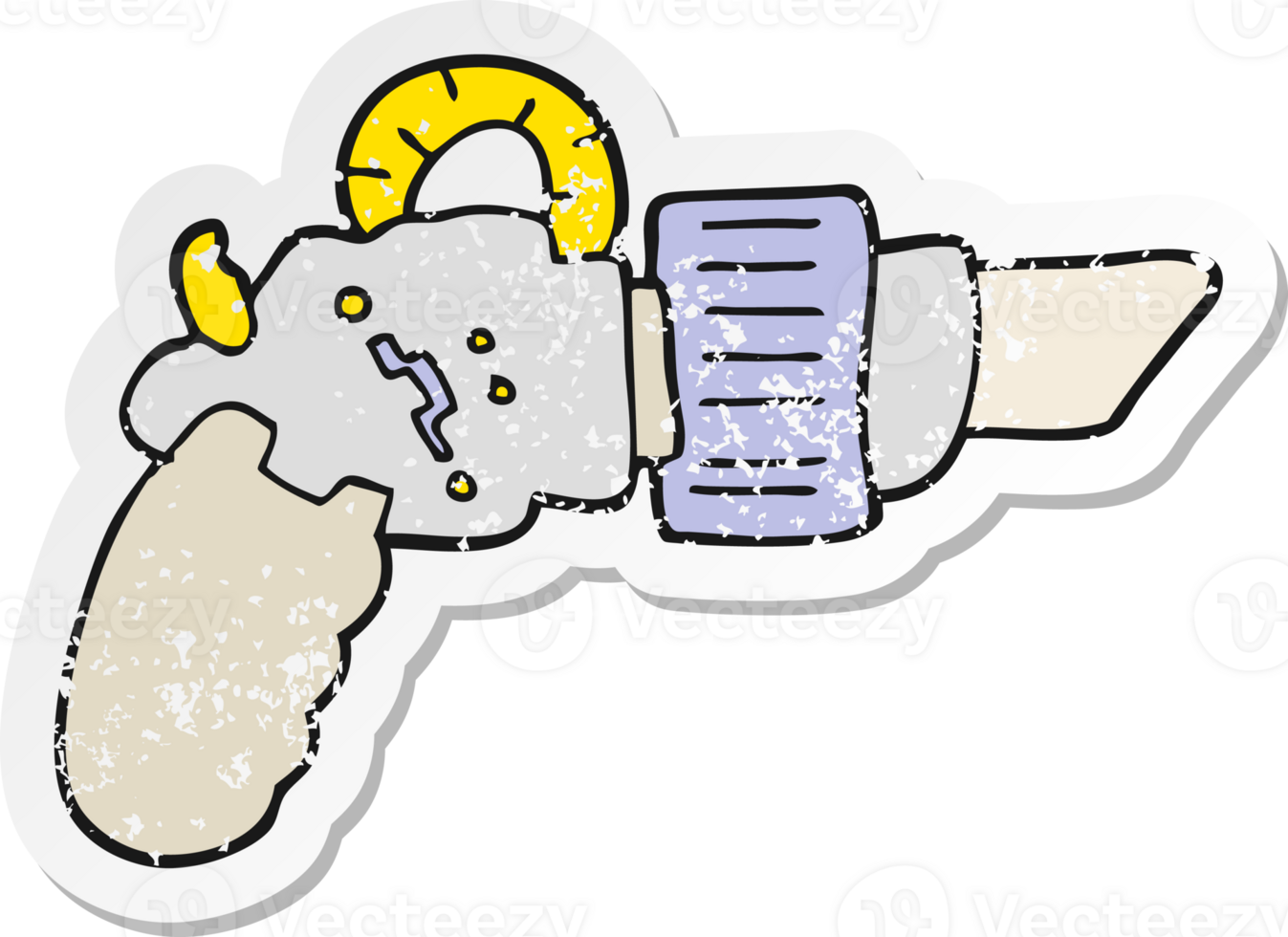 distressed sticker of a cartoon ray gun png